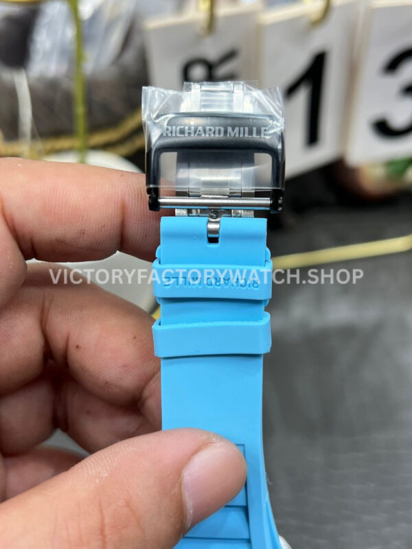 New Factory Richard Mille RM 35-01 42.7mm White Carbon Fiber Light Blue Rubber Strap Black Skeletonized Dial (9) New Factory Richard Mille RM 35-01 42.7mm White Carbon Fiber Light Blue Rubber Strap Black Skeletonized Dial