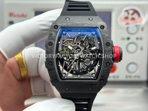 New Factory Richard Mille RM 35-02 44.5mm Black Carbon Fiber Black Rubber Strap Black Skeletonized Dial (5) New Factory Richard Mille RM35-02 44.5mm black carbon fiber black rubber strap black skeletonized dial