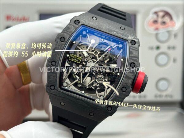 New Factory Richard Mille RM 35-02 44.5mm Black Carbon Fiber Black Rubber Strap Black Skeletonized Dial (6) New Factory Richard Mille RM 35-02 44.5mm Black Carbon Fiber Black Rubber Strap Black Skeletonized Dial