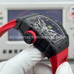 New Factory Richard Mille RM 35-02 44.5mm Black Carbon Fiber Red Rubber Strap Black Skeletonized Dial