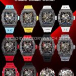 New Factory Richard Mille RM 35-02 44.5mm Black Carbon Fiber Red Rubber Strap Black Skeletonized Dial