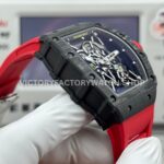 New Factory Richard Mille RM 35-02 44.5mm Black Carbon Fiber Red Rubber Strap Black Skeletonized Dial
