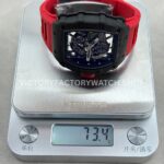 New Factory Richard Mille RM 35-02 44.5mm Black Carbon Fiber Red Rubber Strap Black Skeletonized Dial