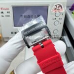 New Factory Richard Mille RM 35-02 44.5mm Black Carbon Fiber Red Rubber Strap Black Skeletonized Dial
