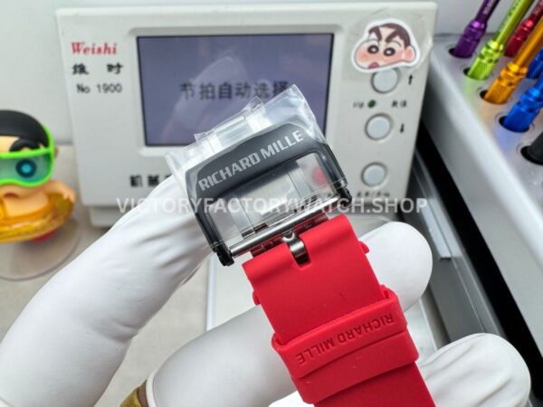 New Factory Richard Mille RM 35-02 44.5mm Black Carbon Fiber Red Rubber Strap Black Skeletonized Dial