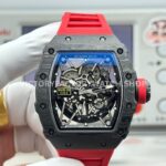 New Factory Richard Mille RM35-02 44.5mm black carbon fiber red rubber strap black skeletonized dial