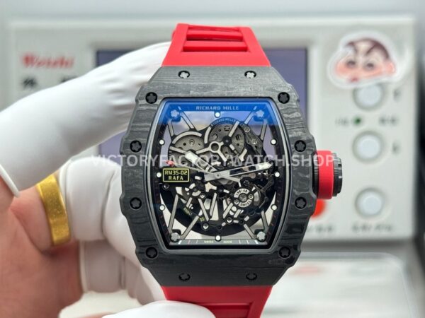 New Factory Richard Mille RM35-02 44.5mm black carbon fiber red rubber strap black skeletonized dial