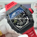 New Factory Richard Mille RM 35-02 44.5mm Black Carbon Fiber Red Rubber Strap Black Skeletonized Dial