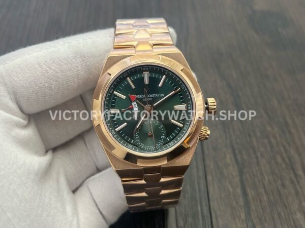 MKF Factory Vacheron Constantin Overseas Dual Time 7920V 210R B965 41mm full rose gold green dial replica watch