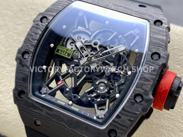 R7 Factory Richard Mille RM35-02 44.5mm Carbon Fiber Black Rubber Strap Skeletonized Dial (7) R7 Factory Richard Mille RM 35-02 44.5mm Black Carbon Fiber Black Rubber Strap Skeletonized Dial