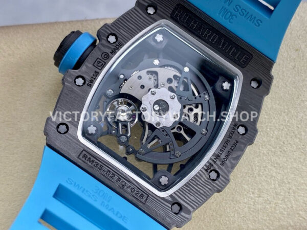 R7 Factory Richard Mille RM35-02 44.5mm Carbon Fiber Blue Rubber Strap Skeletonized Dial (1) R7 Factory Richard Mille RM 35-02 44.5mm Carbon Fiber Blue Rubber Strap Skeletonized Dial
