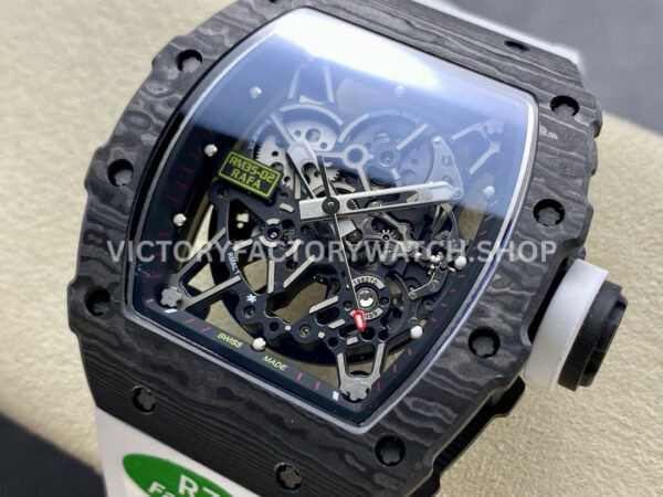 R7 Factory Richard Mille RM35-02 44.5mm Carbon Fiber White Rubber Strap Skeletonized Dial (7) R7 Factory Richard Mille RM 35-02 44.5mm Carbon Fiber White Rubber Strap Skeletonized Dial
