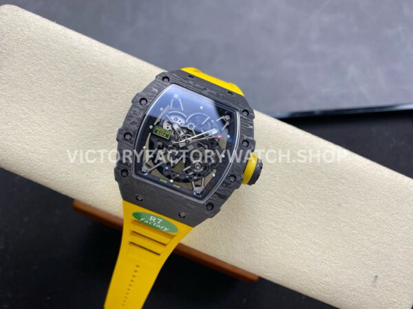 R7 Factory Richard Mille RM35-02 44.5mm Carbon Fiber Yellow Rubber Strap Skeletonized Dial (3) R7 Factory Richard Mille RM 35-02 44.5mm Carbon Fiber Yellow Rubber Strap Skeletonized Dial