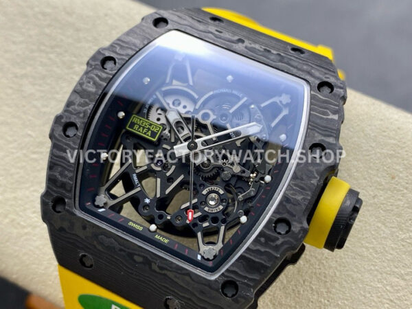 R7 Factory Richard Mille RM35-02 44.5mm Carbon Fiber Yellow Rubber Strap Skeletonized Dial (6) R7 Factory Richard Mille RM 35-02 44.5mm Carbon Fiber Yellow Rubber Strap Skeletonized Dial