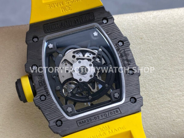 R7 Factory Richard Mille RM35-02 44.5mm Carbon Fiber Yellow Rubber Strap Skeletonized Dial (9) R7 Factory Richard Mille RM 35-02 44.5mm Carbon Fiber Yellow Rubber Strap Skeletonized Dial