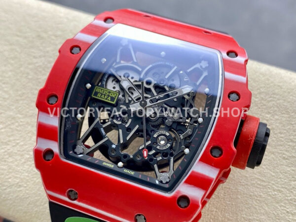 R7 Factory Richard Mille RM35-02 44.5mm Red Carbon Fiber Black Rubber Strap Skeletonized Dial (8) R7 Factory Richard Mille RM 35-02 44.5mm Red Carbon Fiber Black Rubber Strap Skeletonized Dial