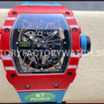 R7 Factory Richard Mille RM35-02 44.5mm Red Carbon Fiber Blue Rubber Strap Skeletonized Dial (1) R7 Factory Richard Mille RM 35-02 red carbon fiber blue rubber strap skeletonized dial