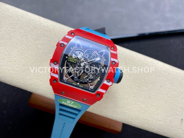 R7 Factory Richard Mille RM35-02 44.5mm Red Carbon Fiber Blue Rubber Strap Skeletonized Dial (4) R7 Factory Richard Mille RM 35-02 44.5mm Red Carbon Fiber Blue Rubber Strap Skeletonized Dial
