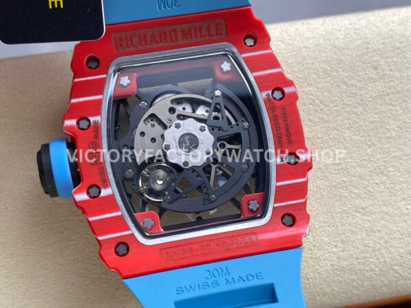R7 Factory Richard Mille RM35-02 44.5mm Red Carbon Fiber Blue Rubber Strap Skeletonized Dial (5) R7 Factory Richard Mille RM 35-02 44.5mm Red Carbon Fiber Blue Rubber Strap Skeletonized Dial