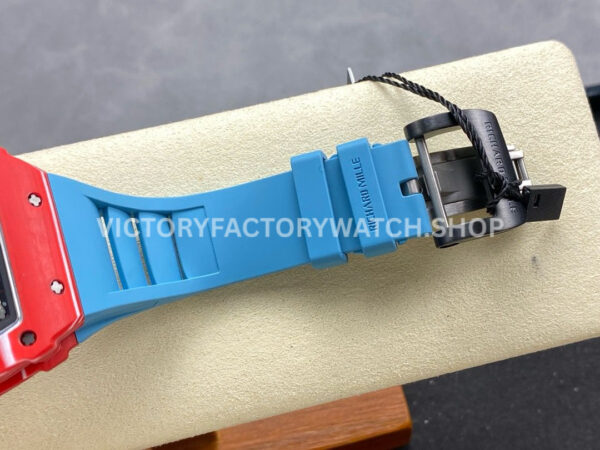 R7 Factory Richard Mille RM35-02 44.5mm Red Carbon Fiber Blue Rubber Strap Skeletonized Dial (6) R7 Factory Richard Mille RM 35-02 44.5mm Red Carbon Fiber Blue Rubber Strap Skeletonized Dial