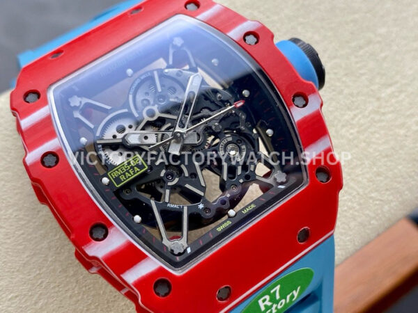 R7 Factory Richard Mille RM35-02 44.5mm Red Carbon Fiber Blue Rubber Strap Skeletonized Dial (7) R7 Factory Richard Mille RM 35-02 44.5mm Red Carbon Fiber Blue Rubber Strap Skeletonized Dial