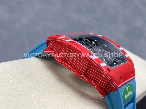 R7 Factory Richard Mille RM35-02 44.5mm Red Carbon Fiber Blue Rubber Strap Skeletonized Dial (9) R7 Factory Richard Mille RM 35-02 44.5mm Red Carbon Fiber Blue Rubber Strap Skeletonized Dial