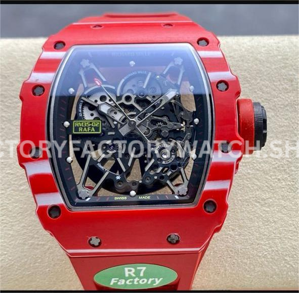 R7 Factory Richard Mille RM 35-02 red carbon fiber red rubber strap skeletonized dial
