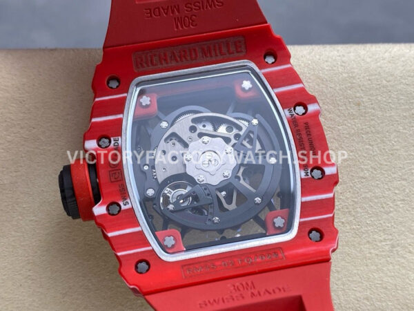 R7 Factory Richard Mille RM 35-02 44.5mm Red Carbon Fiber Red Rubber Strap Skeletonized Dial