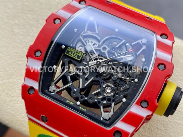 R7 Factory Richard Mille RM35-02 44.5mm Red Carbon Fiber Yellow Rubber Strap Skeletonized Dial (4) R7 Factory Richard Mille RM 35-02 44.5mm Red Carbon Fiber Yellow Rubber Strap Skeletonized Dial