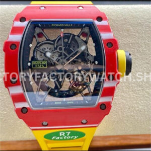R7 Factory Richard Mille RM 35-02 red carbon fiber yellow rubber strap skeletonized dial