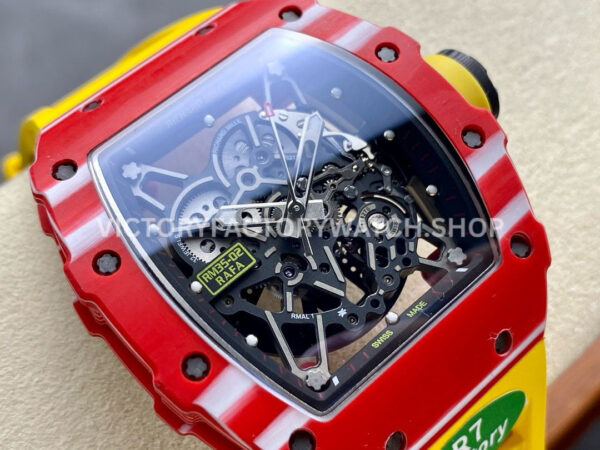 R7 Factory Richard Mille RM35-02 44.5mm Red Carbon Fiber Yellow Rubber Strap Skeletonized Dial (8) R7 Factory Richard Mille RM 35-02 44.5mm Red Carbon Fiber Yellow Rubber Strap Skeletonized Dial