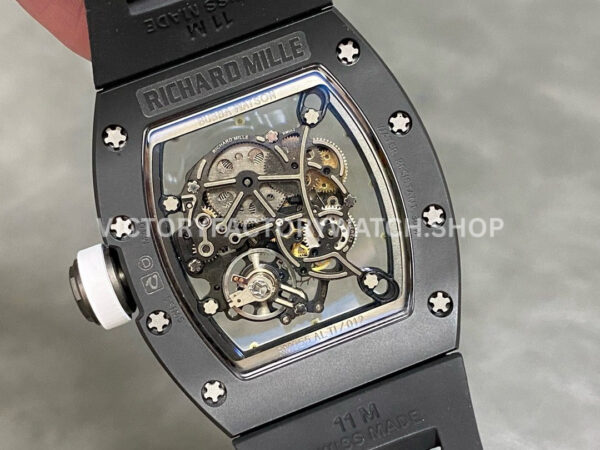 RM Factory Richard Mille RM 055 42.7mm Black Ceramic Black Rubber Strap Skeletonized White Dial