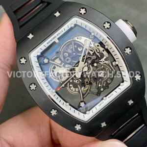 RM Factory Richard Mille RM 055 42.7mm black ceramic black rubber strap skeletonized white dial