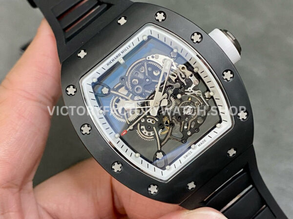 RM Factory Richard Mille RM 055 42.7mm black ceramic black rubber strap skeletonized white dial