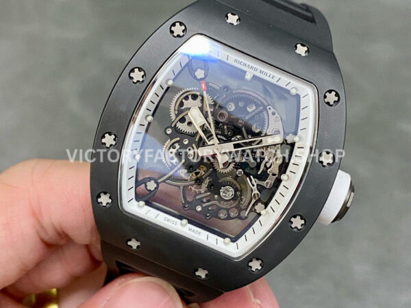 RM Factory Richard Mille RM 055 42.7mm Black Ceramic Black Rubber Strap Skeletonized White Dial