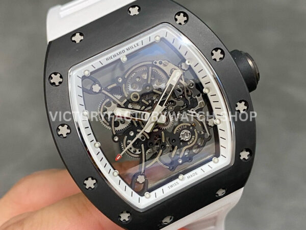 RM Factory Richard Mille RM 055 42.7mm Black Ceramic White Rubber Strap Skeletonized White Dial (1) RM Factory Richard Mille RM 055 42.7mm Black Ceramic White Rubber Strap Skeletonized White Dial