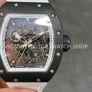 RM Factory Richard Mille RM 055 42.7mm black ceramic white rubber strap skeletonized white dial