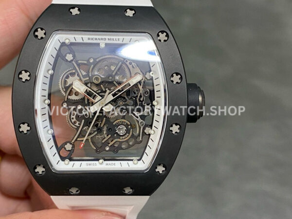 RM Factory Richard Mille RM 055 42.7mm Black Ceramic White Rubber Strap Skeletonized White Dial (2) RM Factory Richard Mille RM 055 42.7mm black ceramic white rubber strap skeletonized white dial