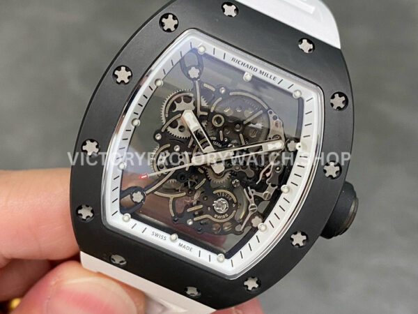 RM Factory Richard Mille RM 055 42.7mm Black Ceramic White Rubber Strap Skeletonized White Dial (4) RM Factory Richard Mille RM 055 42.7mm Black Ceramic White Rubber Strap Skeletonized White Dial