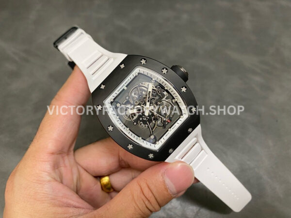 RM Factory Richard Mille RM 055 42.7mm Black Ceramic White Rubber Strap Skeletonized White Dial (5) RM Factory Richard Mille RM 055 42.7mm Black Ceramic White Rubber Strap Skeletonized White Dial