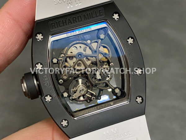 RM Factory Richard Mille RM 055 42.7mm Black Ceramic White Rubber Strap Skeletonized White Dial (7) RM Factory Richard Mille RM 055 42.7mm Black Ceramic White Rubber Strap Skeletonized White Dial