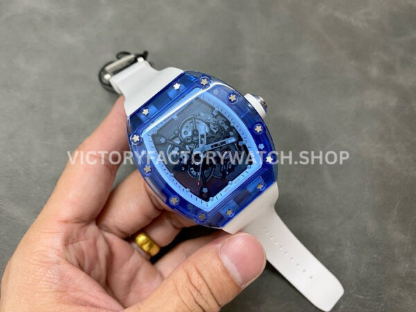 RM Factory Richard Mille RM 055 42.7mm Blue Synthetic Crystal White Rubber Strap Skeletonized White Dial
