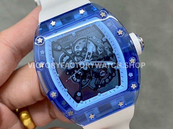 RM Factory Richard Mille RM 055 42.7mm Blue Synthetic Crystal White Rubber Strap Skeletonized White Dial