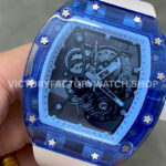 RM Factory Richard Mille RM 055 42.7mm Blue Synthetic Crystal White Rubber Strap Skeletonized White Dial