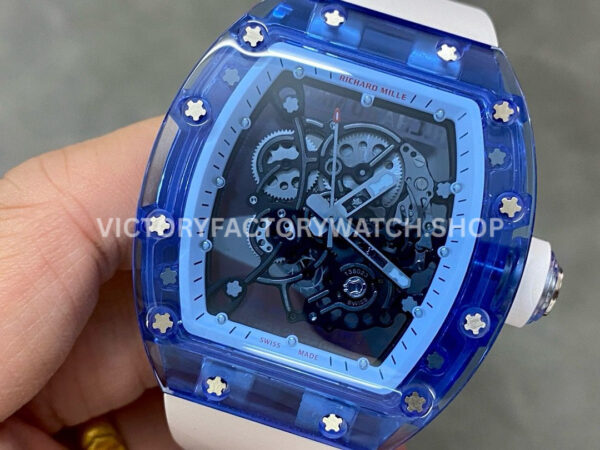 RM Factory Richard Mille RM 055 42.7mm Blue Synthetic Crystal White Rubber Strap Skeletonized White Dial