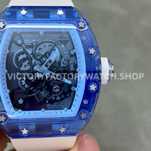 RM Factory Richard Mille RM 055 42.7mm Blue Synthetic Crystal White Rubber Strap Skeletonized Whit ( (7) RM Factory Richard Mille RM 055 42.7mm blue synthetic crystal white rubber strap skeletonized white dial