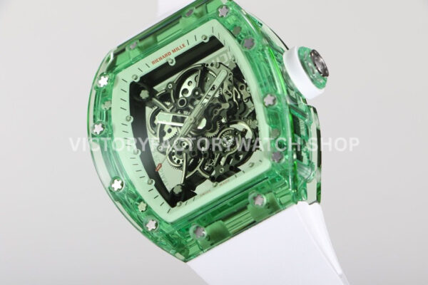 RM Factory Richard Mille RM 055 42.7mm Green Synthetic Crystal White Rubber Strap Skeletonized Wh ( RM Factory Richard Mille RM 055 42.7mm Green Synthetic Crystal White Rubber Strap Skeletonized White Dial