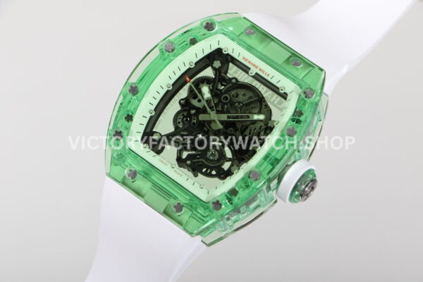RM Factory Richard Mille RM 055 42.7mm Green Synthetic Crystal White Rubber Strap Skeletonized Wh (1) RM Factory Richard Mille RM 055 42.7mm Green Synthetic Crystal White Rubber Strap Skeletonized White Dial