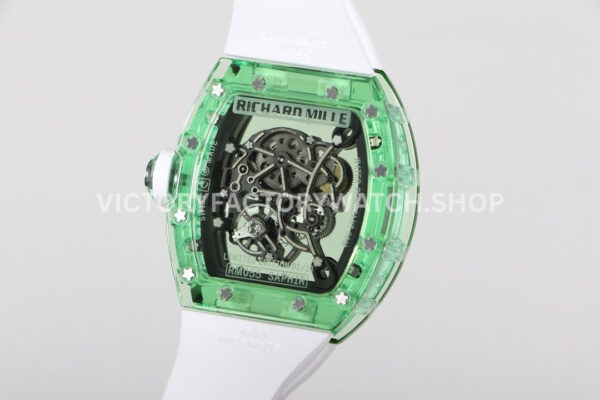 RM Factory Richard Mille RM 055 42.7mm Green Synthetic Crystal White Rubber Strap Skeletonized Wh ( (4) RM Factory Richard Mille RM 055 42.7mm Green Synthetic Crystal White Rubber Strap Skeletonized White Dial