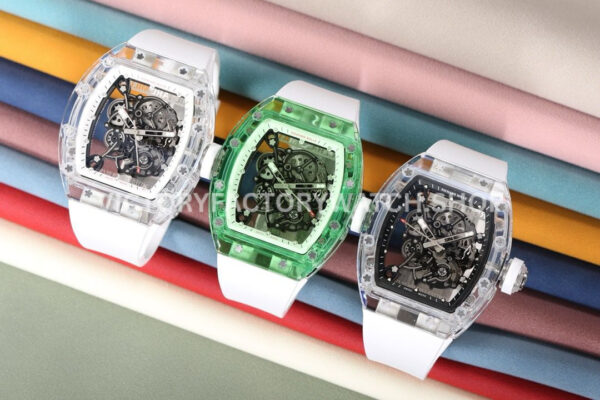 RM Factory Richard Mille RM 055 42.7mm Green Synthetic Crystal White Rubber Strap Skeletonized Wh ( (5) RM Factory Richard Mille RM 055 42.7mm Green Synthetic Crystal White Rubber Strap Skeletonized White Dial